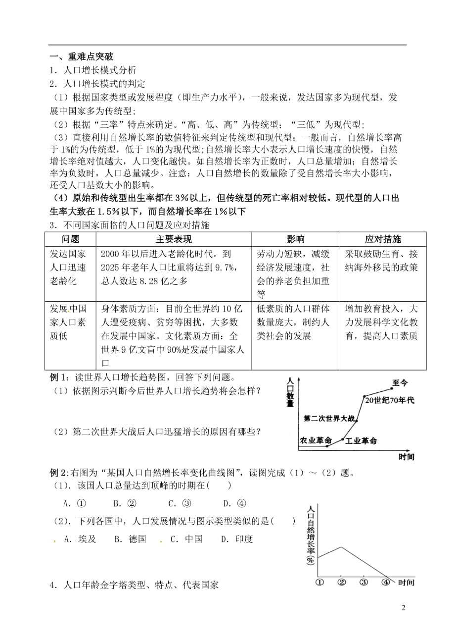 山东省高密市第三中学高中地理1.1人口的数量变化导学案新人教版必修2_第2页