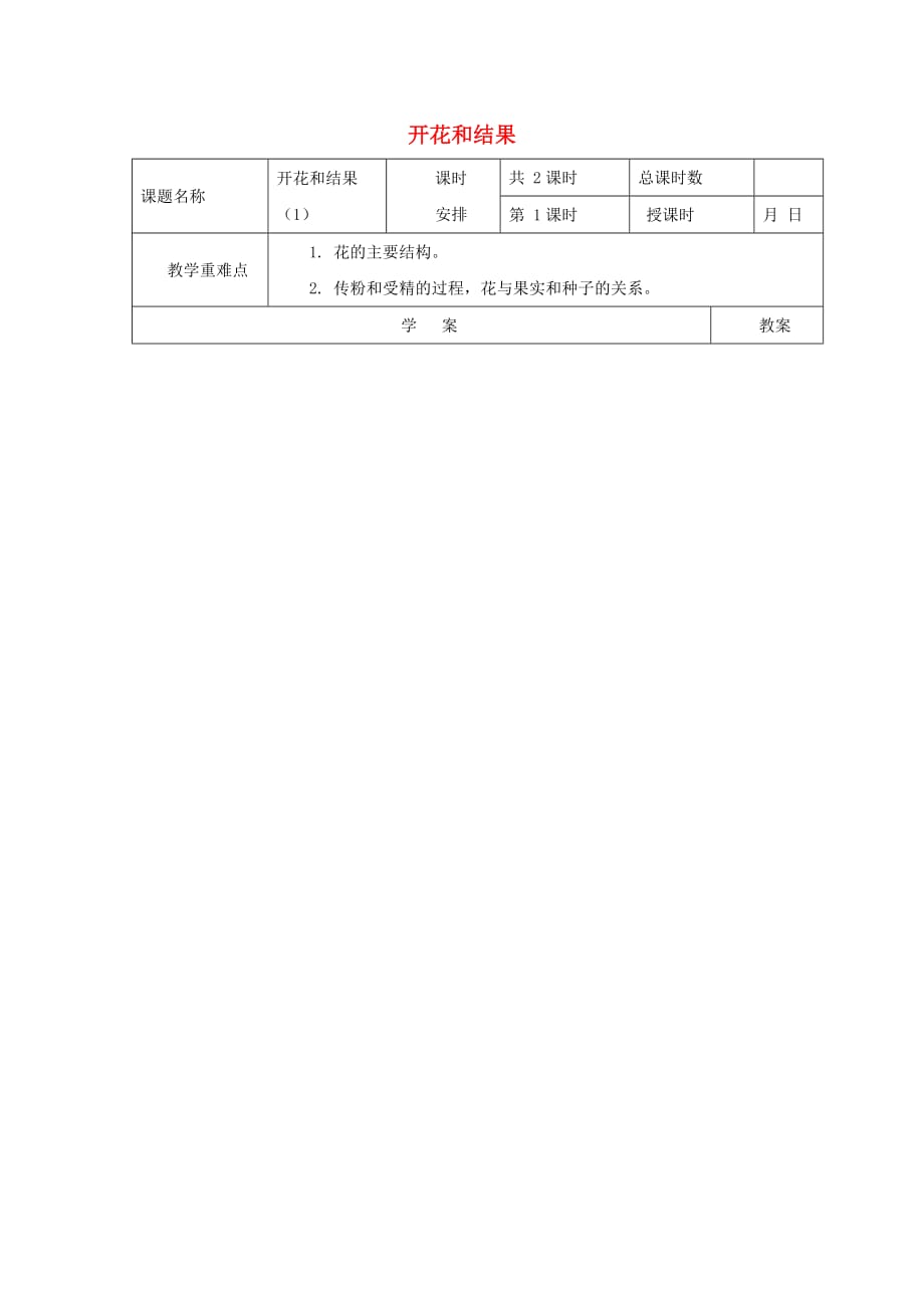 河北省唐山市青坨营镇初级中学七年级生物上册 3.2.3 开花和结果导学案2（无答案）（新版）新人教版_第1页