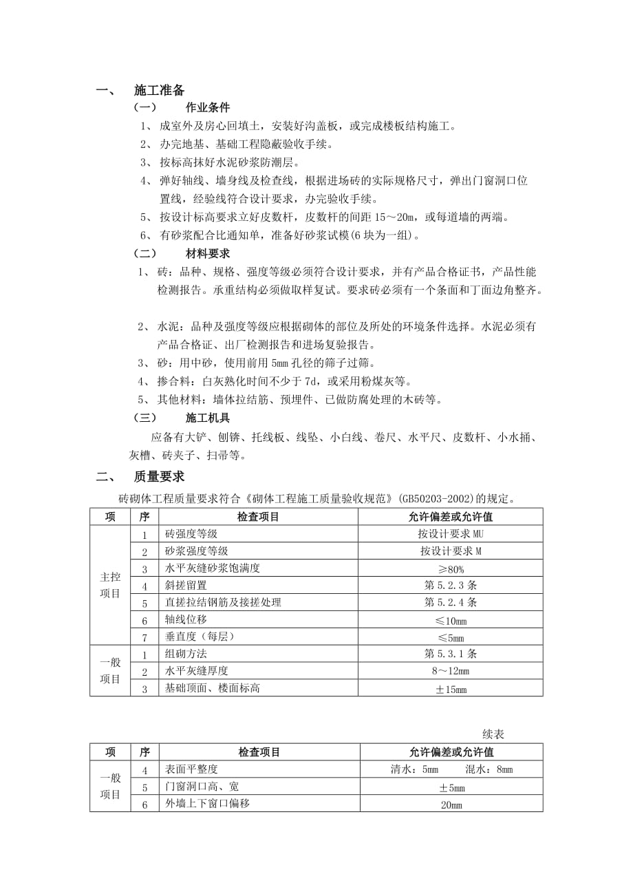 01一般砖砌体砌筑工程1-技术交底_第1页