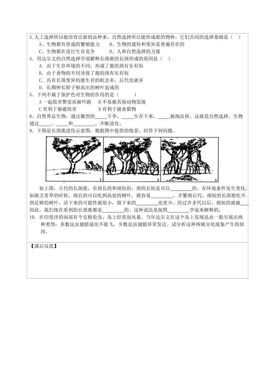 江苏省连云港市灌云县四队中学八年级生物下册 22.3 生物进化的原因学案（无答案） 苏科版_第2页