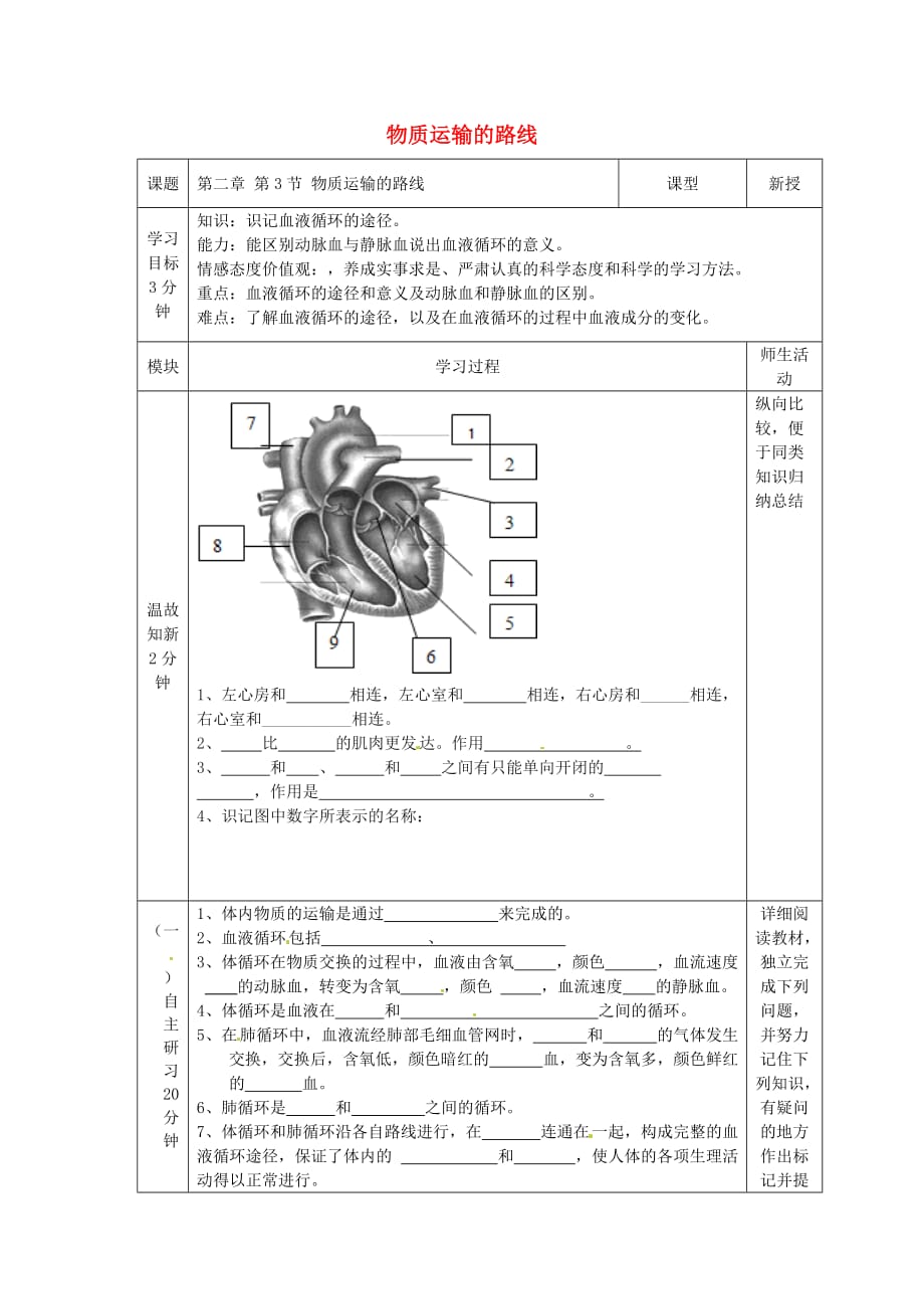 河北省迁安市杨店子镇联合中学七年级生物下册 第二章 第三节 物质运输的路线导学案（无答案） 冀教版_第1页