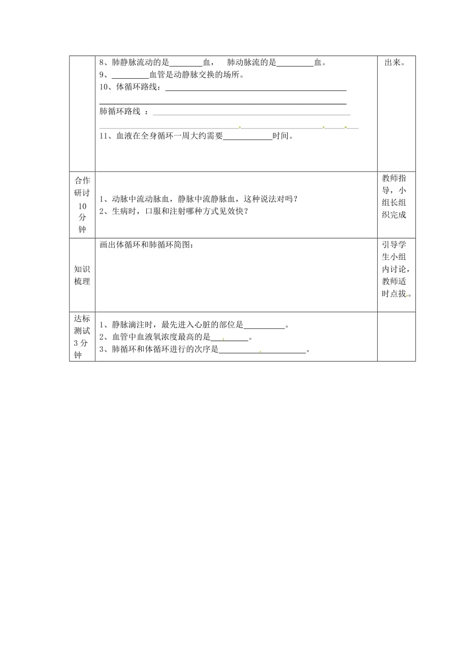 河北省迁安市杨店子镇联合中学七年级生物下册 第二章 第三节 物质运输的路线导学案（无答案） 冀教版_第2页