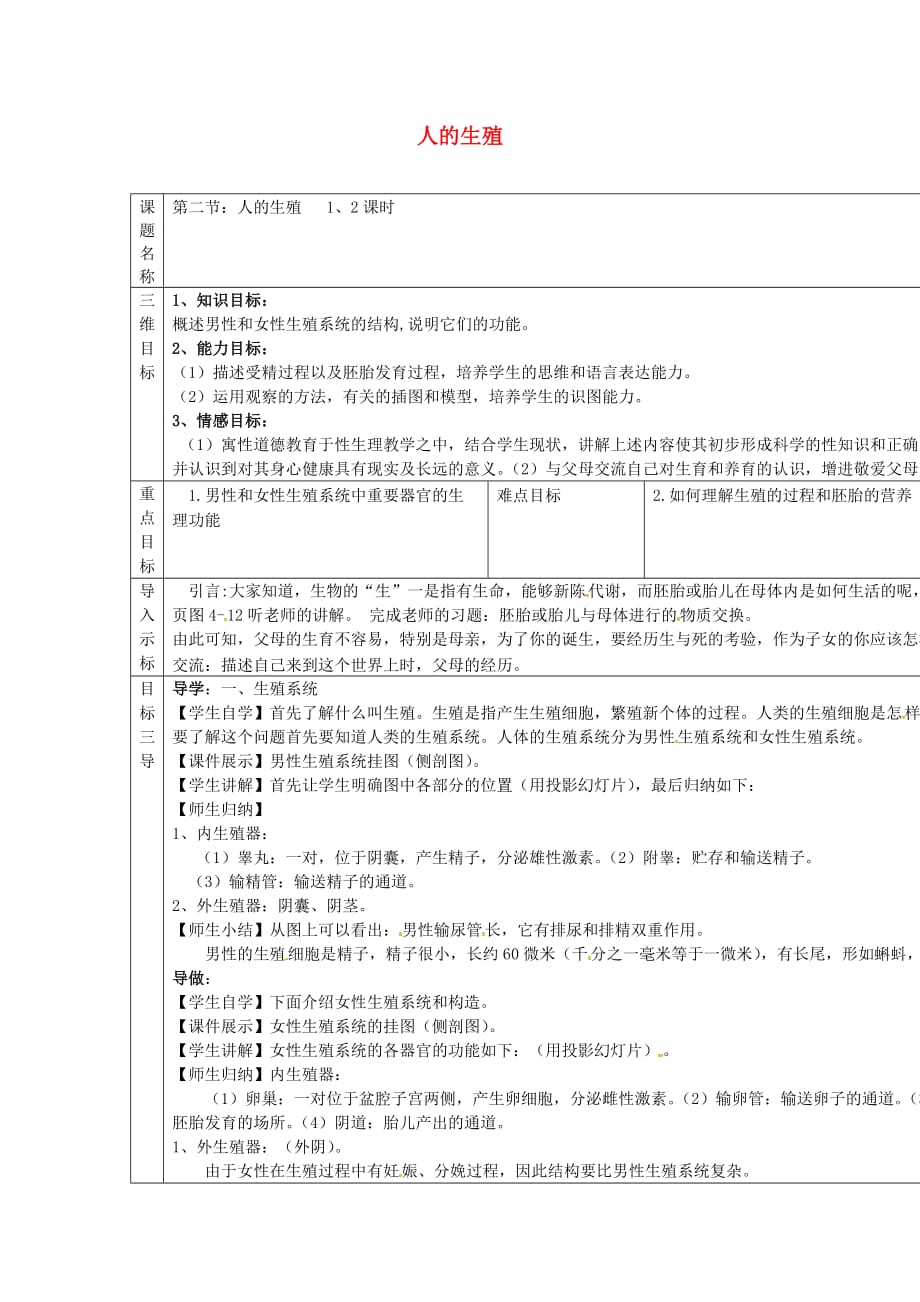 校七年级生物下册 4.1.2 人的生殖导学案（无答案）（新版）新人教版_第1页