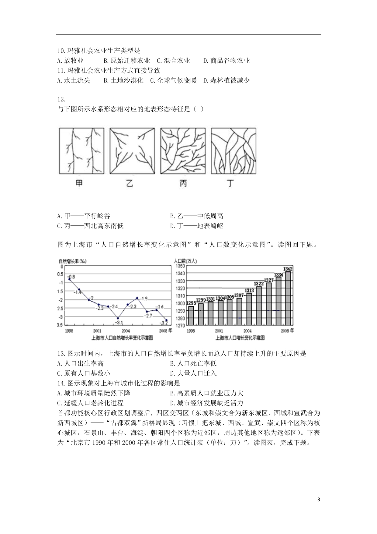 山东省德州市高三地理国庆开学测试试题（10.05）（无答案）_第3页