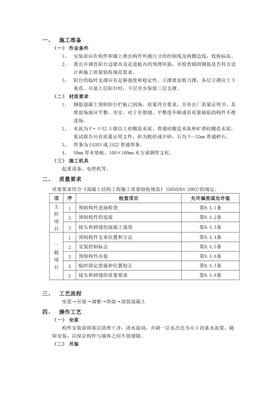 01预制阳台栏板安装工程1-技术交底_第1页