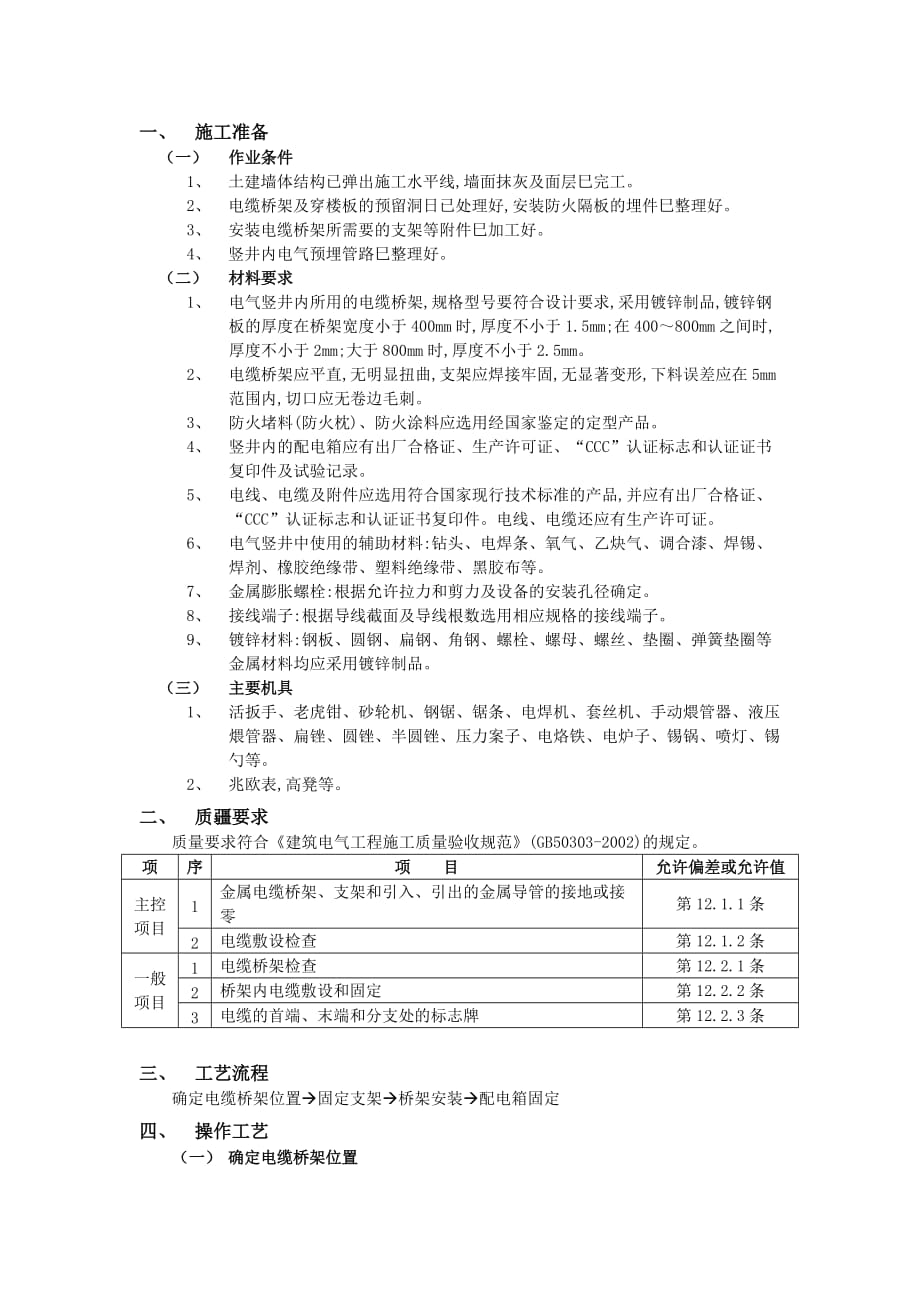 12电气竖井内电缆桥架工程-技术交底_第1页