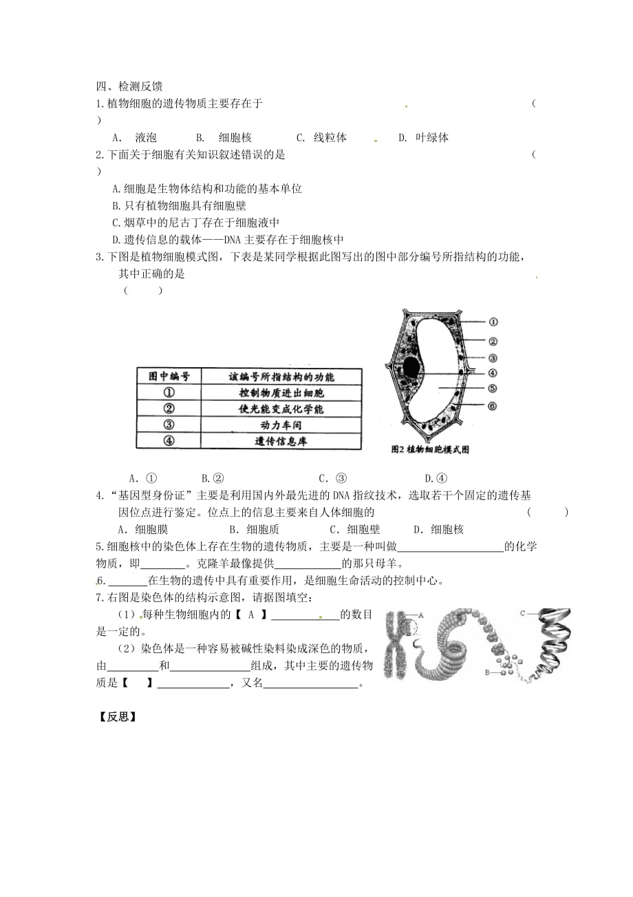 江苏省铜山区清华中学七年级生物下册 第8章 第1节 生物体的基本结构学案3（无答案） 苏科版_第2页