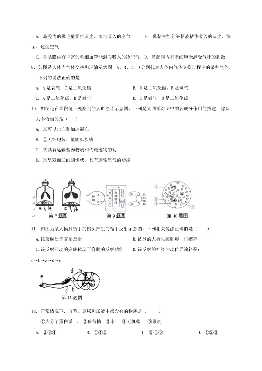 河南省新乡市2020学年七年级生物下学期期末试题 新人教版_第2页