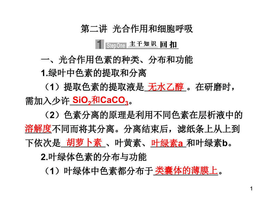 高三生物光合作用和细胞呼吸PPT幻灯片_第1页