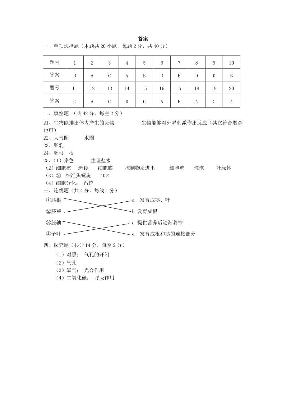 山西省大同市矿区2020学年七年级生物上学期期末考试试题_第5页