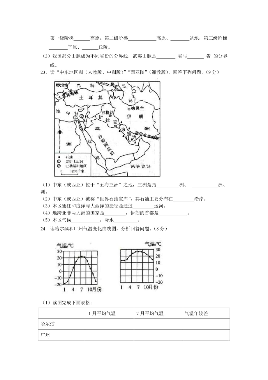 初中地理会考模拟试卷[1]_第4页