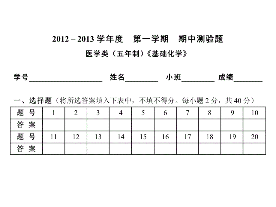 2013年武汉大学基础化学期中考试试卷分析.ppt_第2页