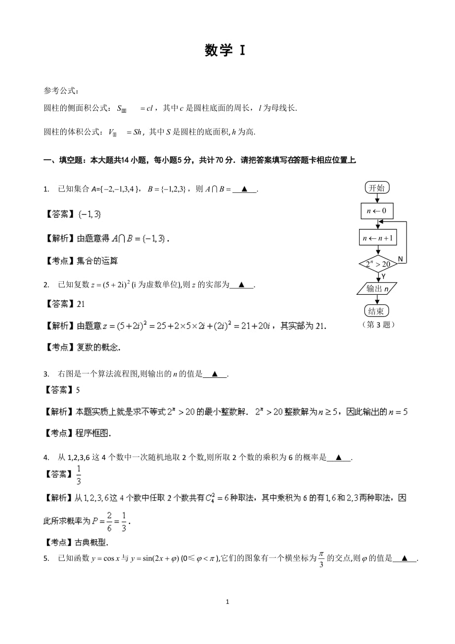 2018年江苏高考数学试题含答案(Word版).doc_第1页