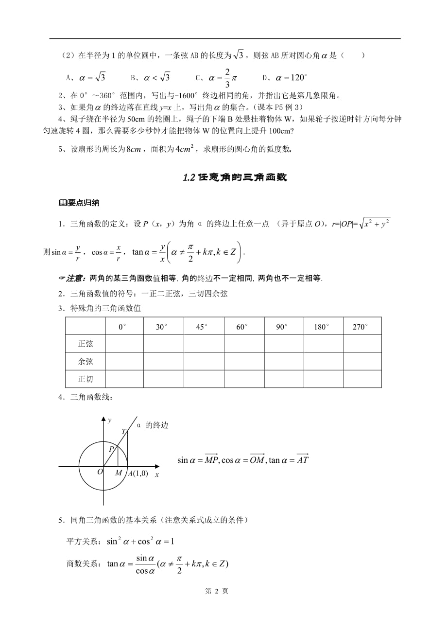 必修4第一章三角函数复习精选.doc_第2页