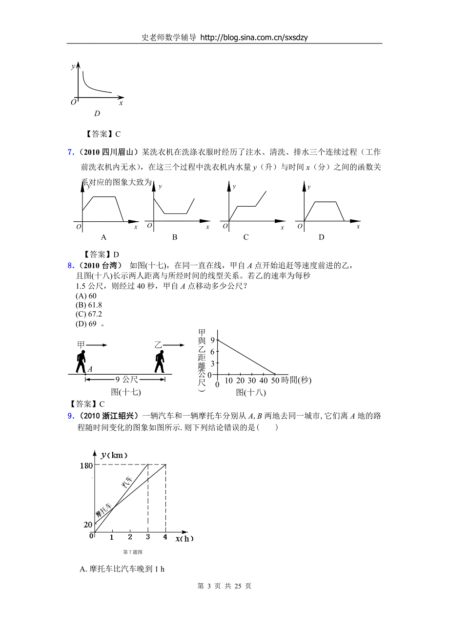 2010年中考数学试题分类大全54_图象信息与跨学科型问题.doc_第3页