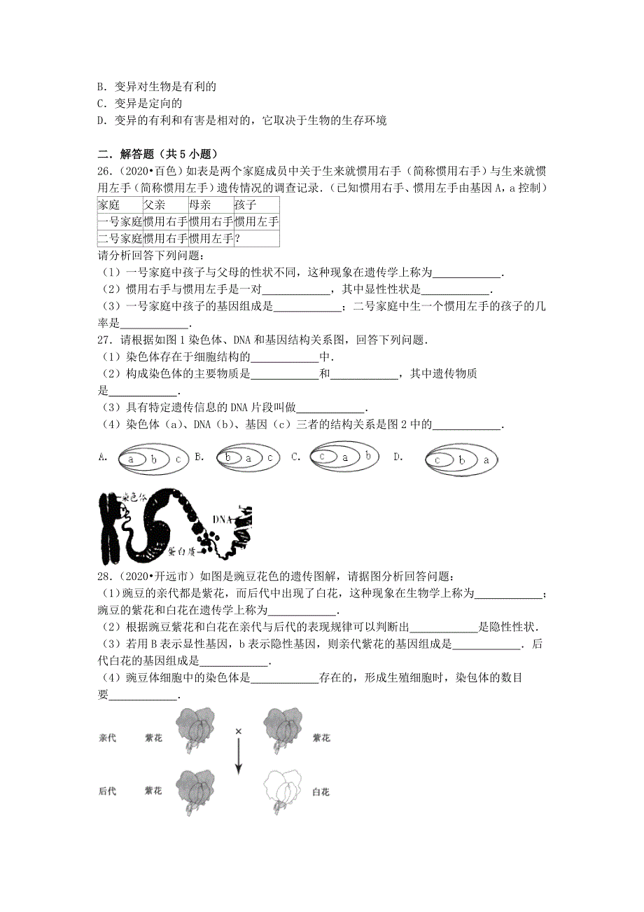 八年级生物下册 第7单元 第2章《生物的遗传与变异》单元综合检测（含解析）（新版）新人教版_第4页