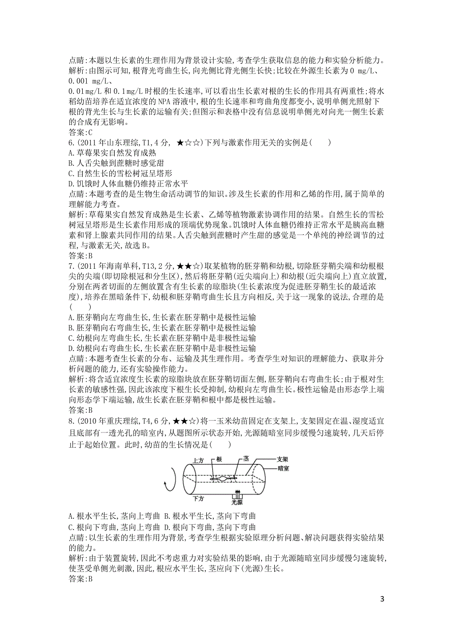 2015版高考生物考点分类汇编(近3年真题+模拟)专题14 植物生命活动的调节.doc_第3页