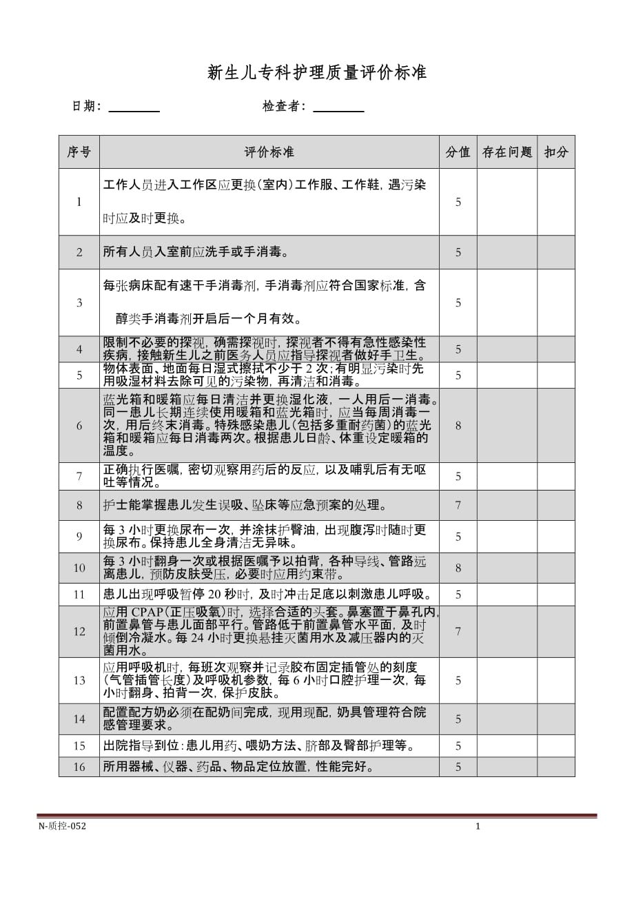 新生儿专科护理质量评价标准.doc_第1页