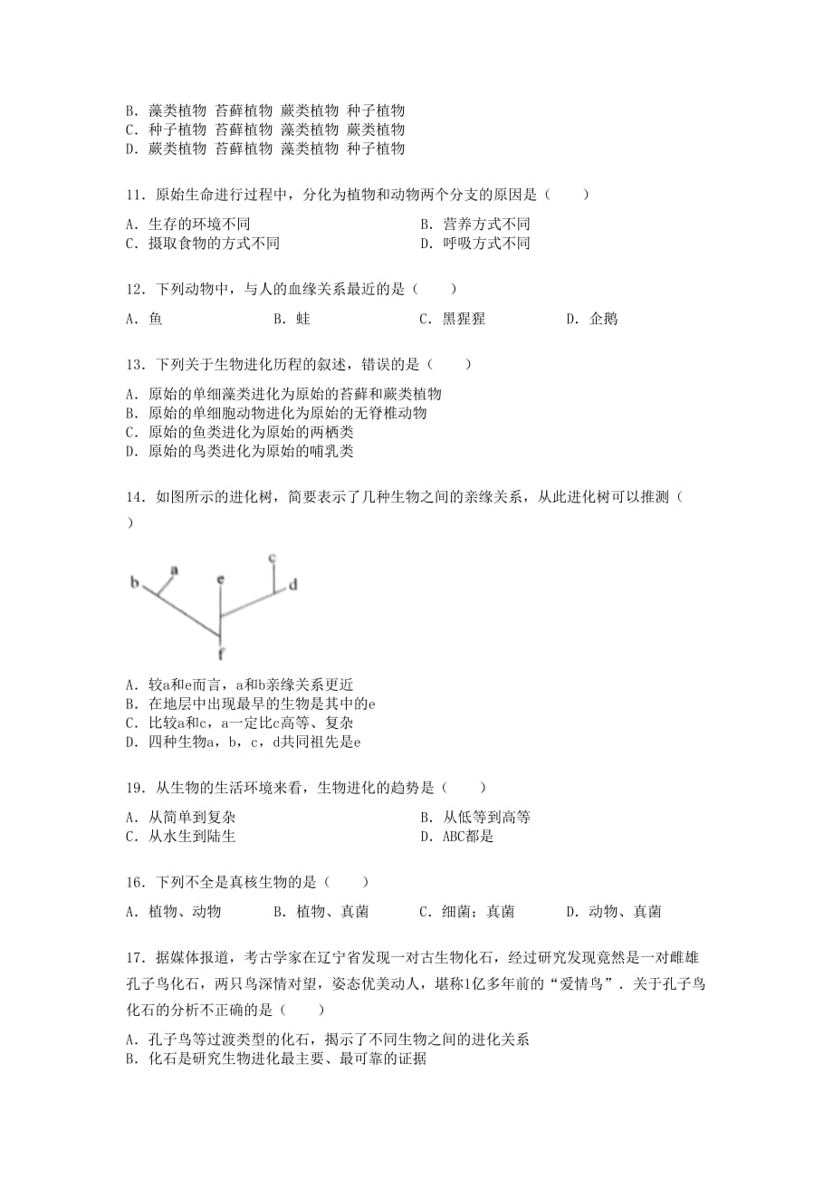 八年级生物下册第七单元第三章第二节生物进化的历程练习题无答案新版新人教版_第3页