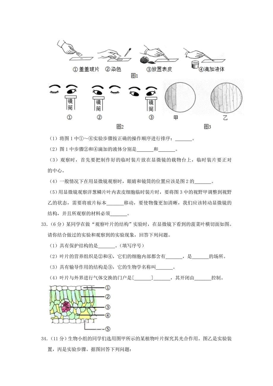 北京市门头沟区2020学年七年级生物上学期期末试卷_第5页