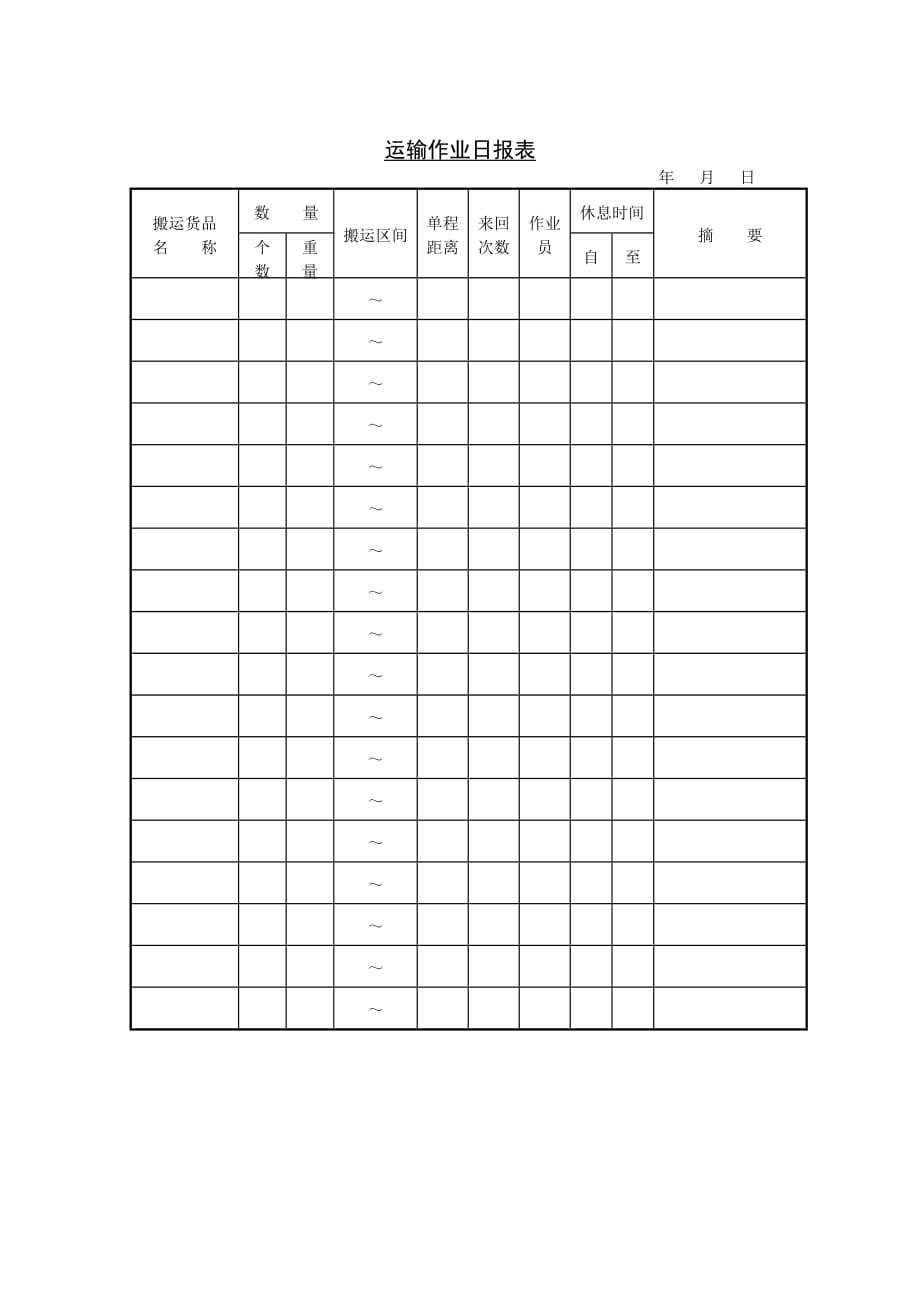 202X年运输作业日报表_第1页
