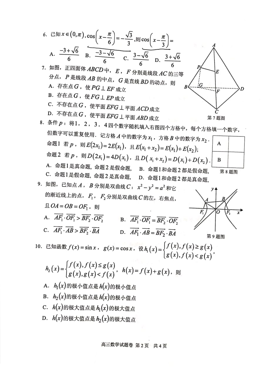 201901湖丽衢高三上期末考数学试卷.pdf_第2页