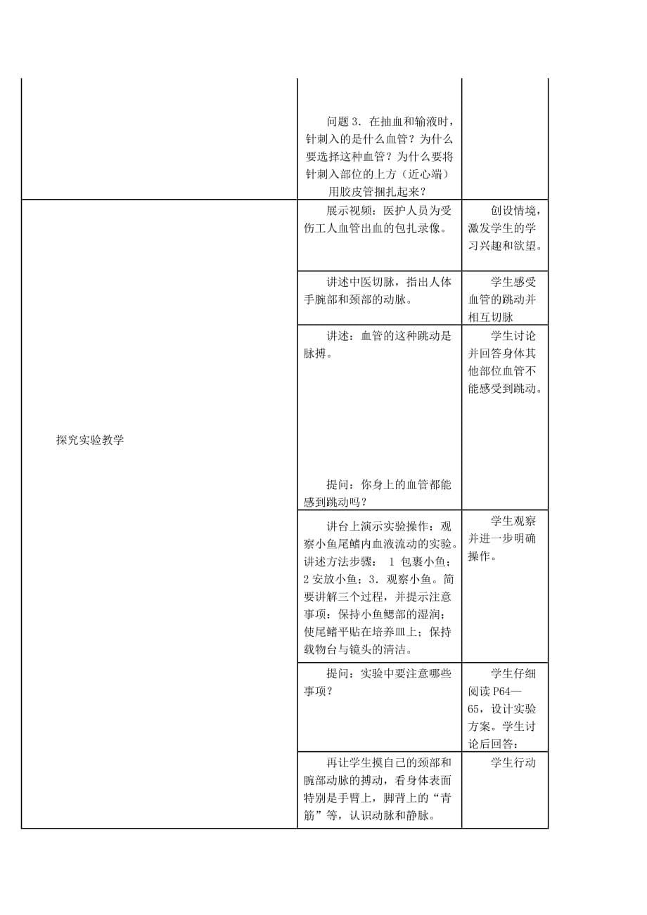 （江西专版）2020年中考生物总复习 第五单元 生物圈中的人 第二节 人体生命活动的能量供给 血流的管道──血管教学设计_第5页