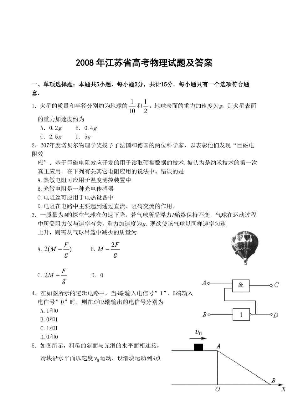 2008年江苏省高考物理试题及答案.doc_第1页