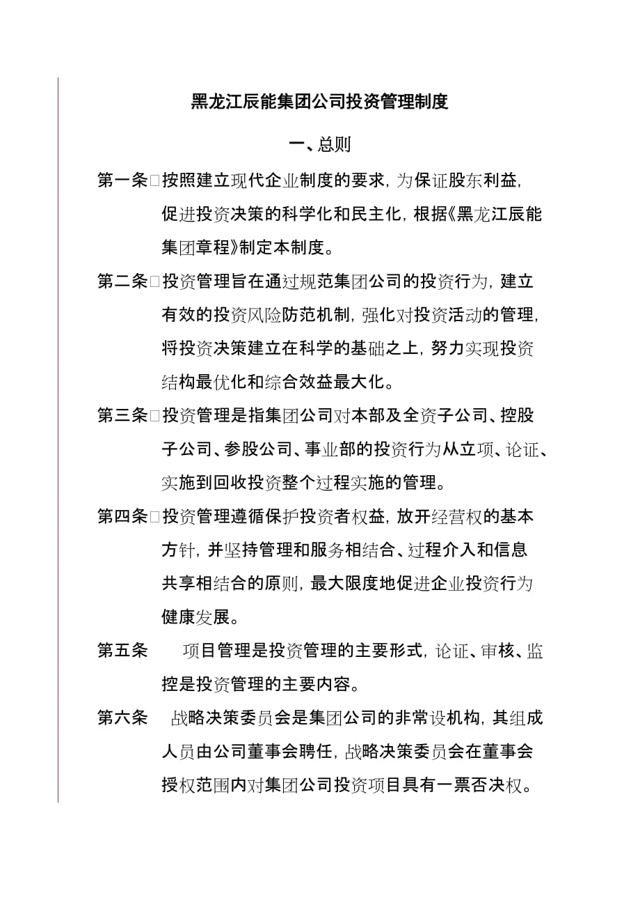 202X年黑龙江某公司投资管理制度_第1页