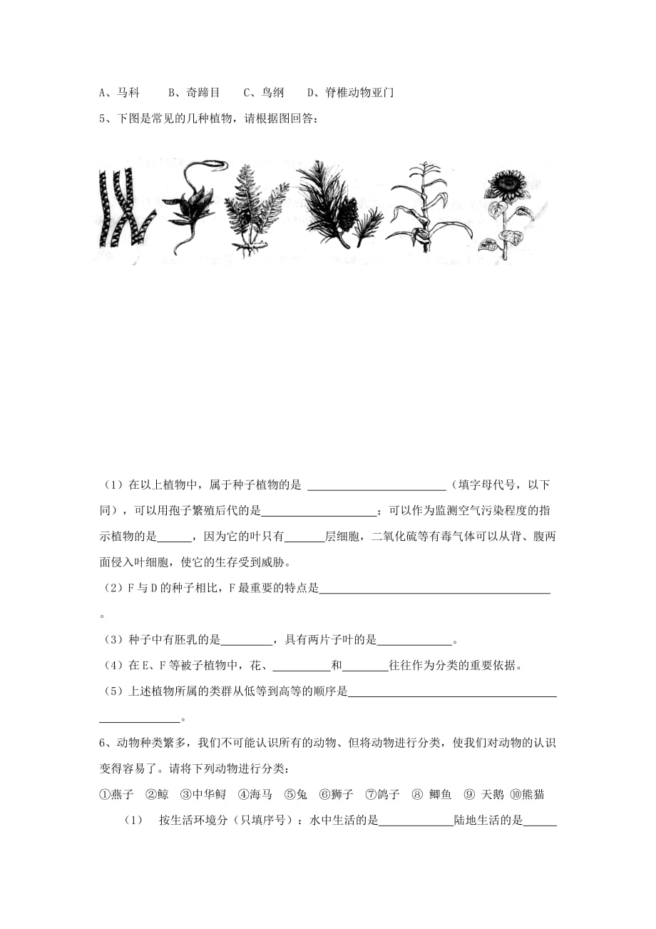 八年级生物上册 第六单元 第一章 二节 从种到界导学案（无答案）（新版）新人教版（通用）_第2页