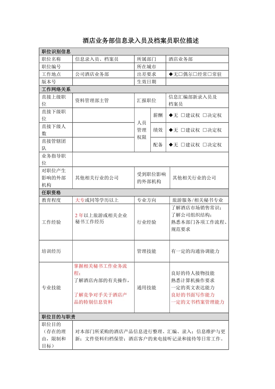 《新编》酒店行业部门岗位说明书汇总2_第1页