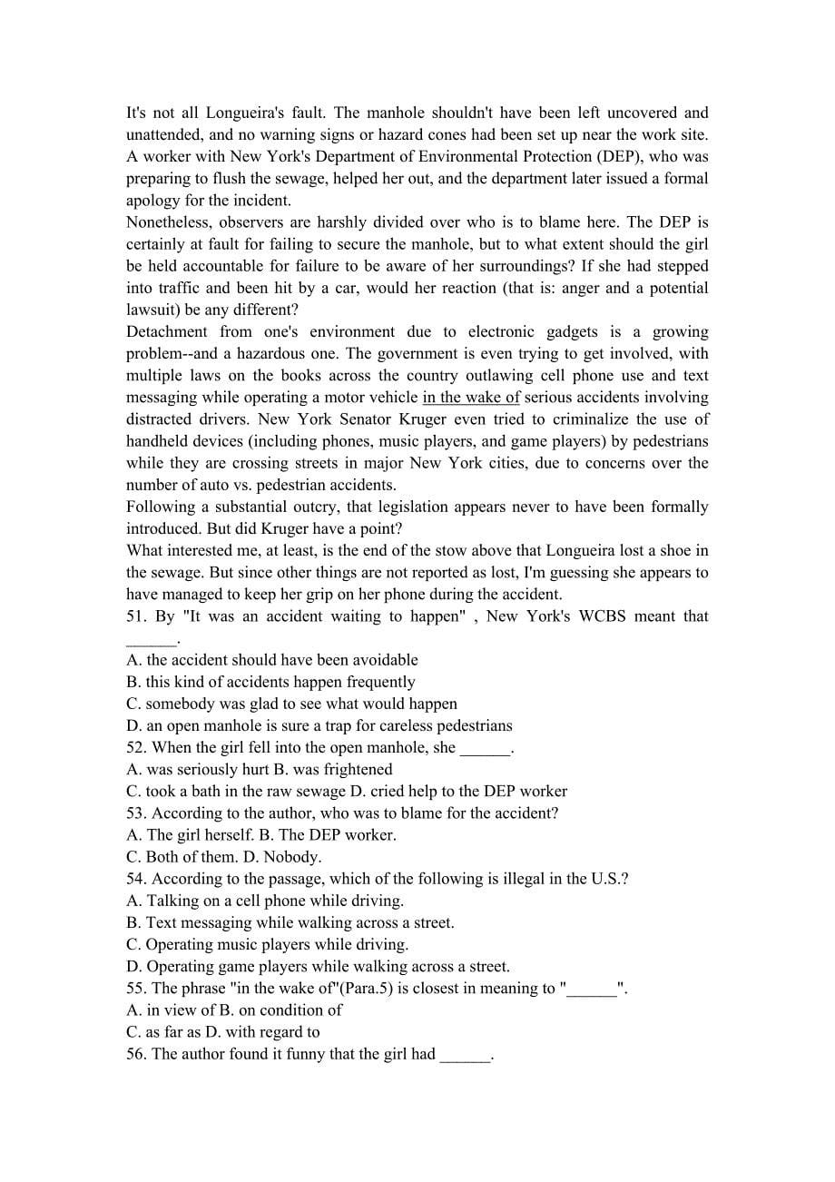 2010年6月研究生英语学位考试真题及答案.doc_第5页