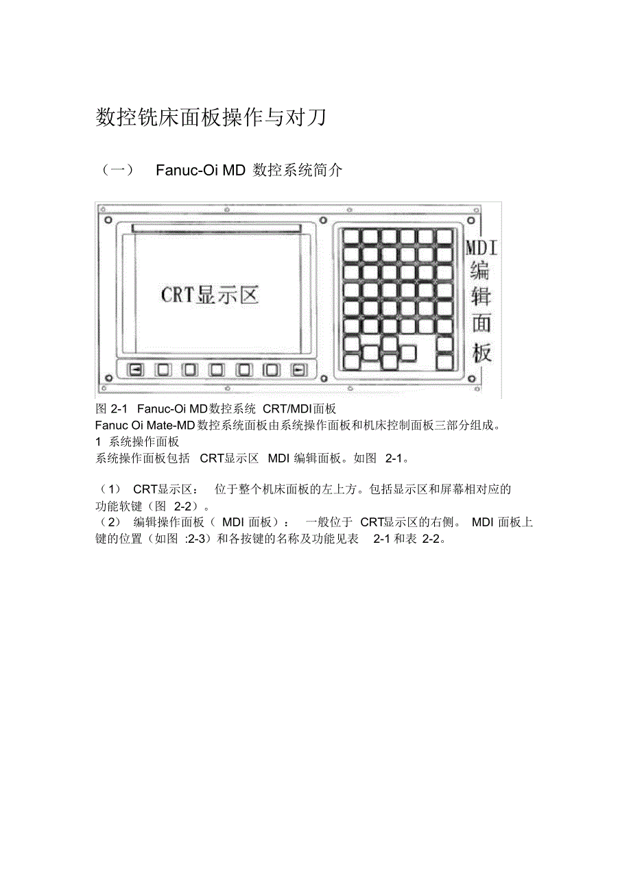 FANUC_Series_0i-MD数控铣床面板操作与对刀文档推荐_第1页