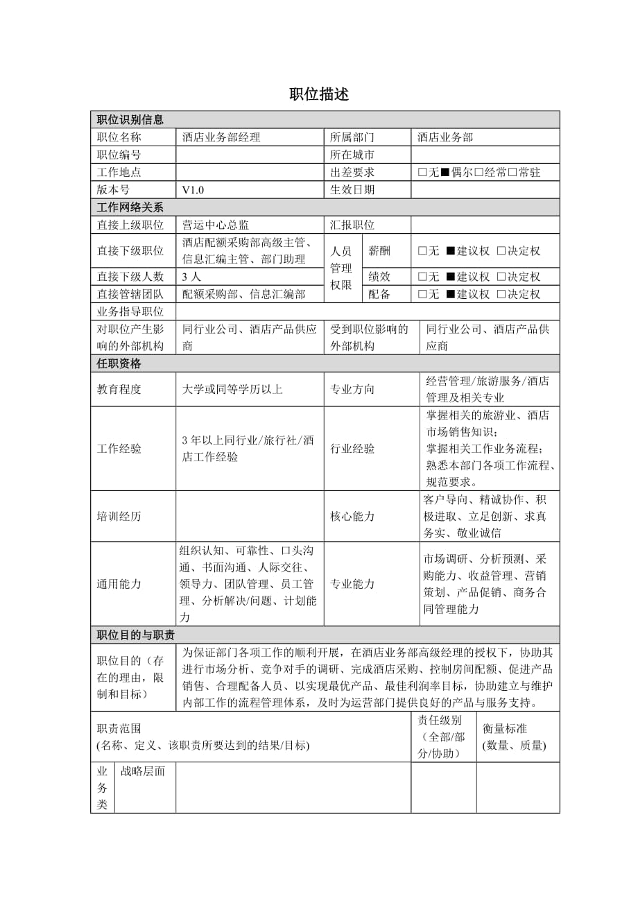 《新编》酒店行业部门岗位说明书汇总9_第1页