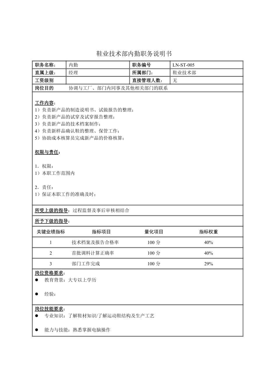 《新编》鞋业部门职务说明书1_第1页