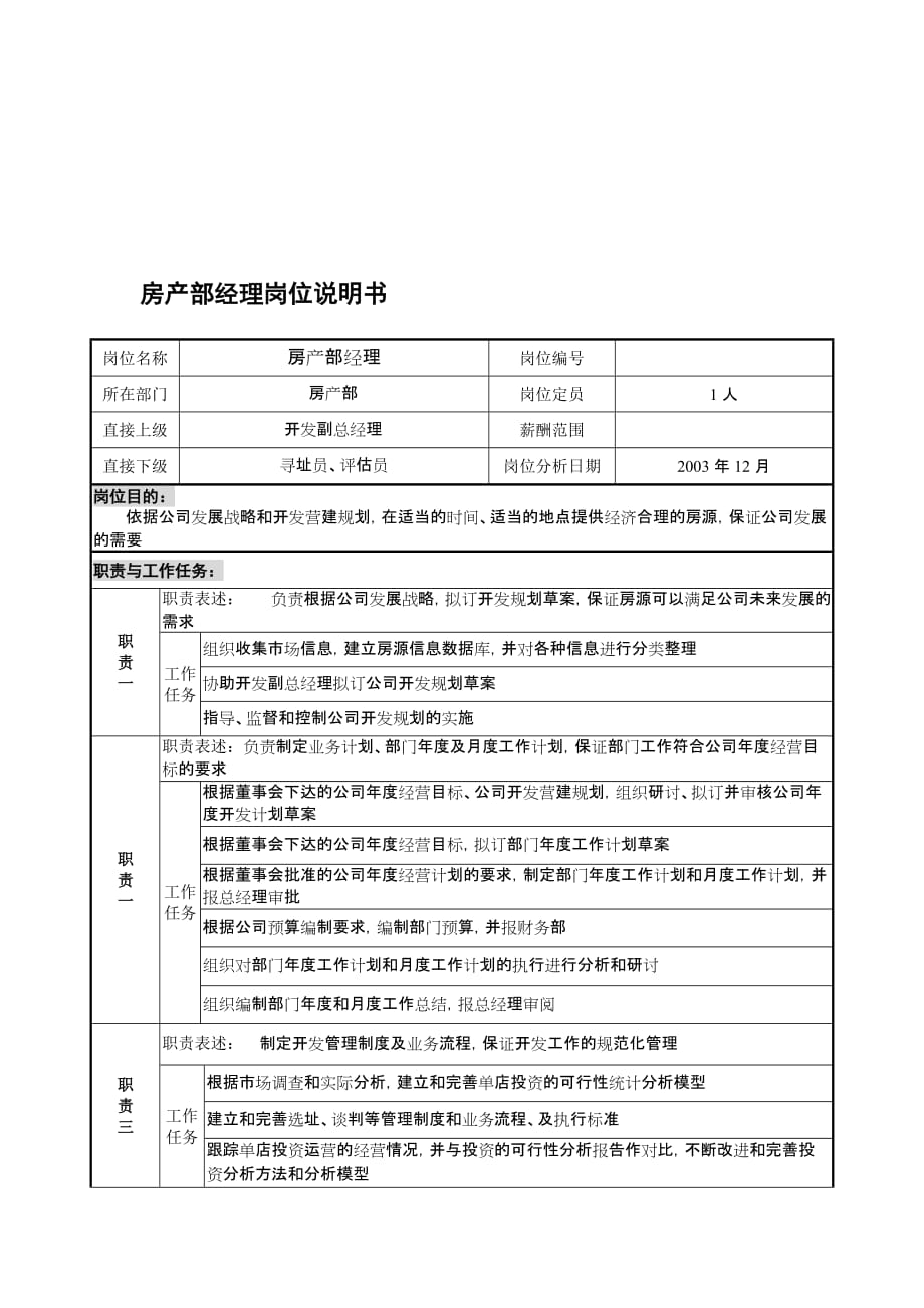 《新编》某餐饮企业岗位说明书5_第1页