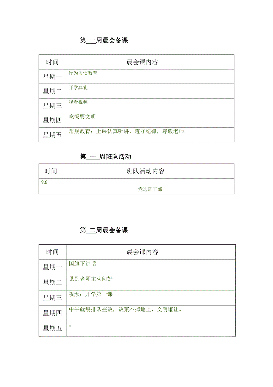 晨会班会记录(上学期).doc_第1页