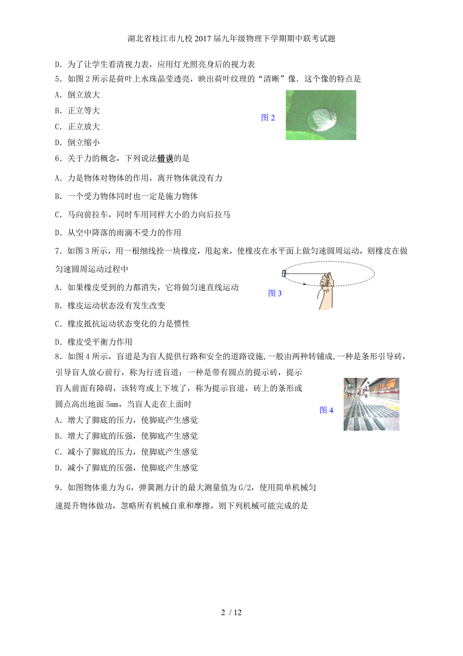 湖北省枝江市九校九年级物理下学期期中联考试题_第2页