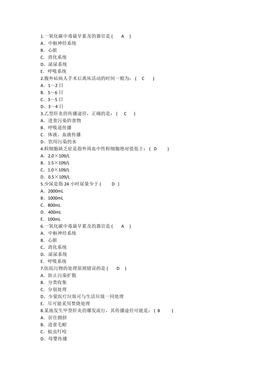 2016年护理资格考点：一氧化碳中毒最早累及的器官重点.doc_第1页