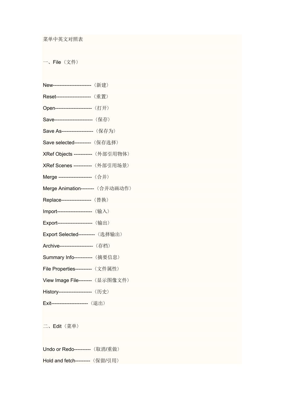 3dmax9菜单中英文对照表.doc_第1页