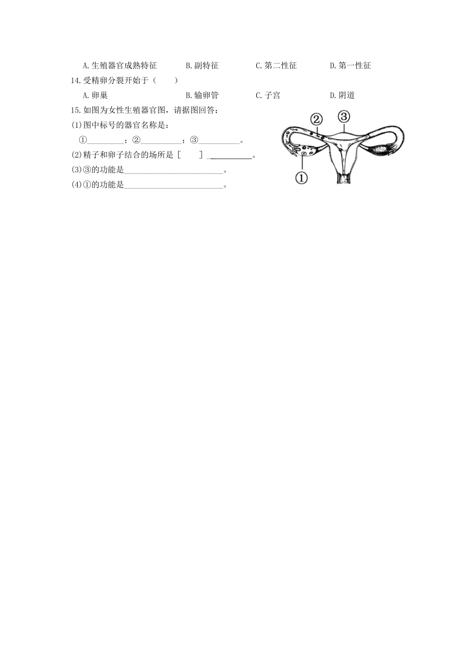 辽宁省鞍山市七年级生物下册 第八章 第一节 精卵结合孕育新的生命第2课时学案（无答案）（新版）苏教版（通用）_第3页