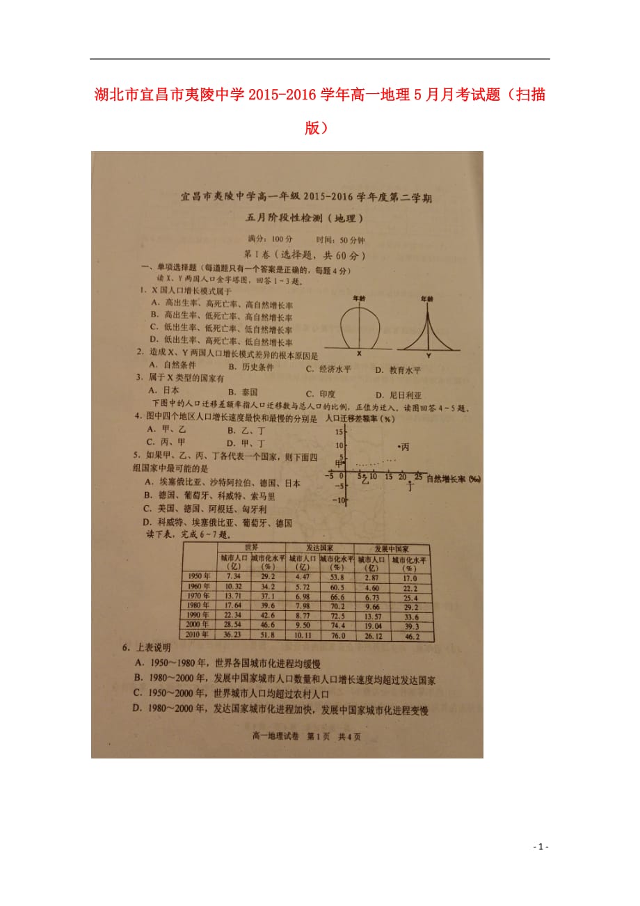 湖北省宜昌市夷陵中学高一地理5月月考试题（扫描版）_第1页