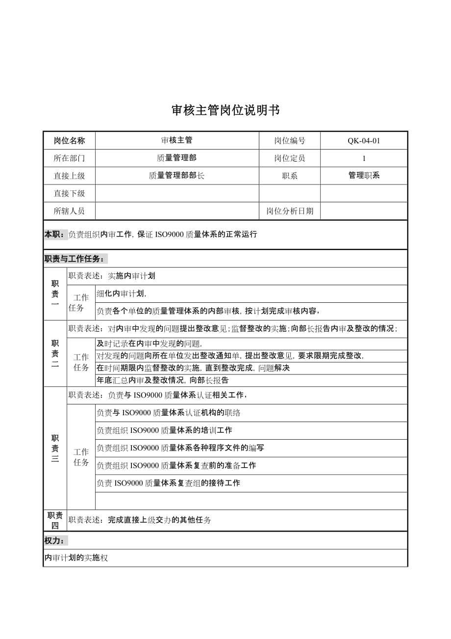 《新编》某公司岗位职务说明书汇总23_第1页