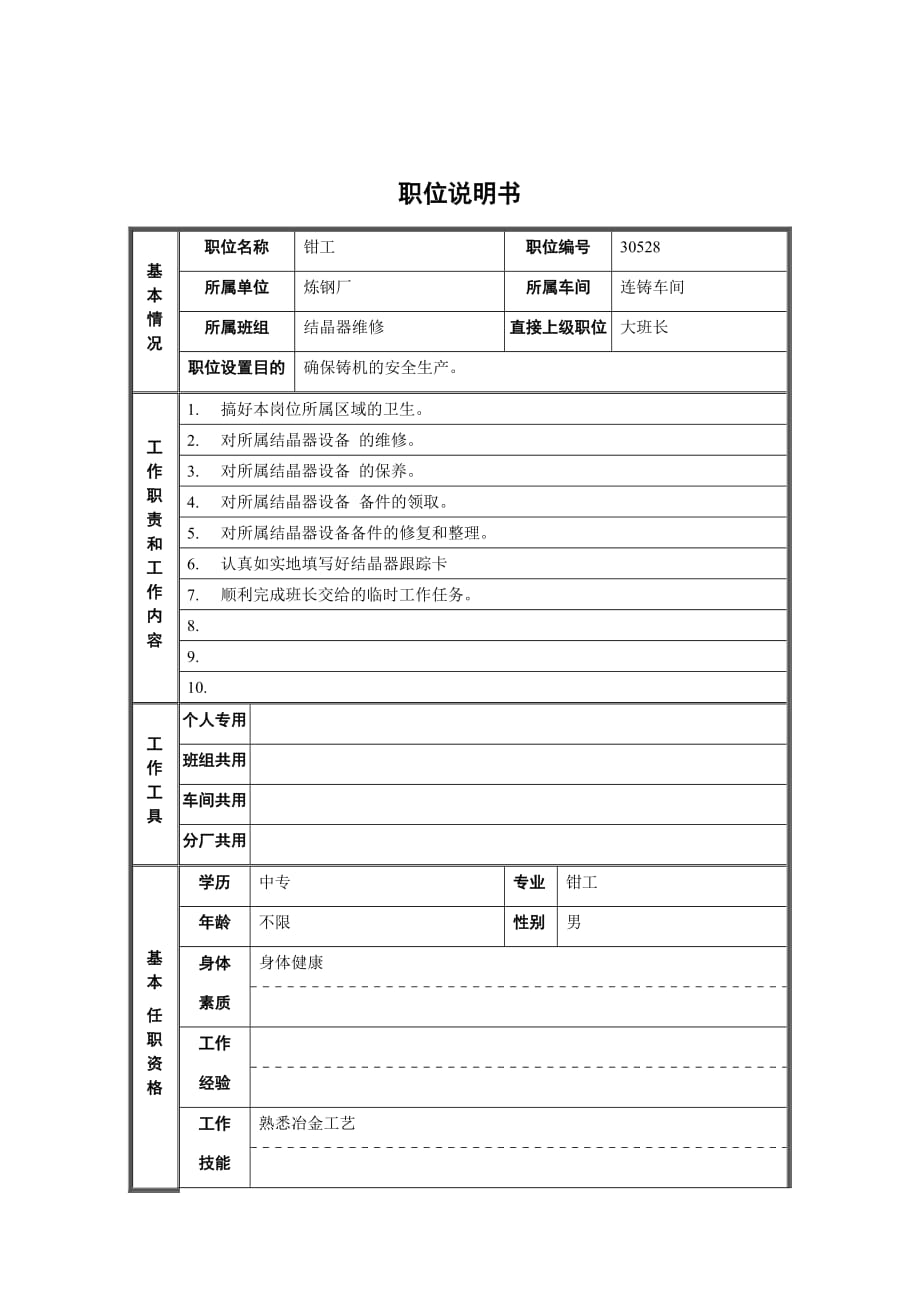 《新编》炼钢厂职位说明书汇编21_第1页