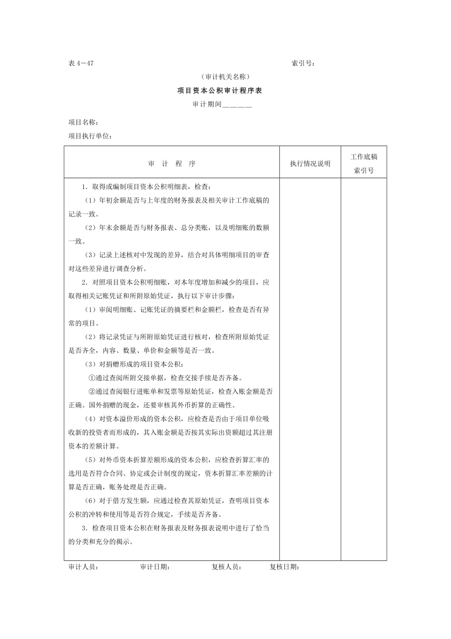 《新编》项目资本公积审计程序表_第1页