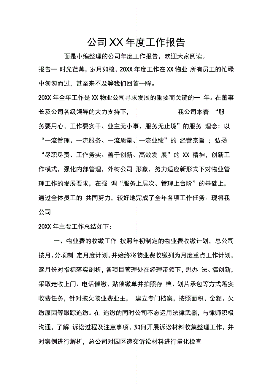 公司XX年度工作报告_第1页