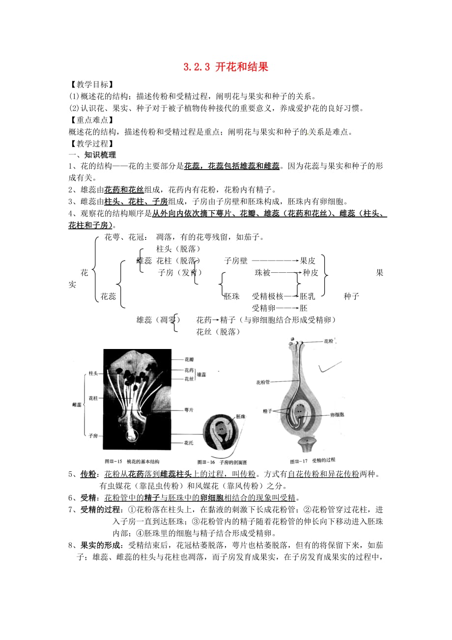 湖北省黄石市第十中学七年级生物上册 3.2.3 开花和结果导学案（无答案） 新人教版（通用）_第1页