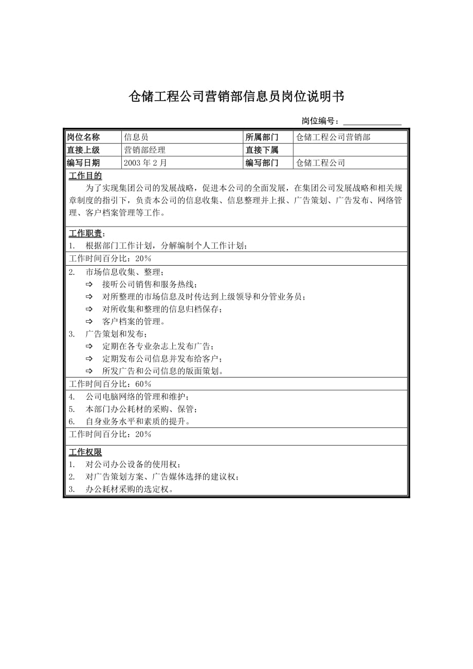 《新编》某工程公司员工岗位说明书8_第1页