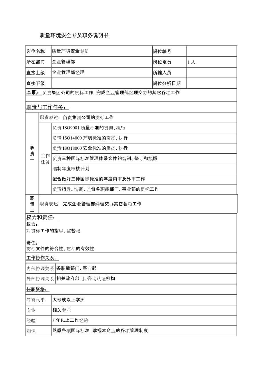 《新编》质量技术部岗位说明书33_第1页