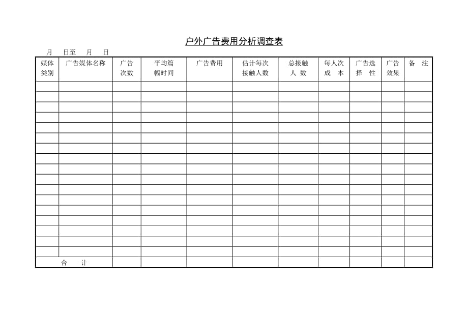 (2020年）（广告传媒）户外广告费用分析调查表_第1页